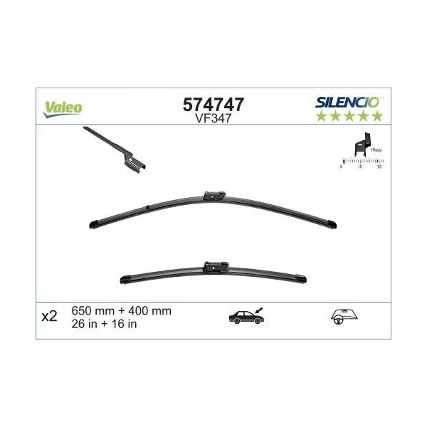 2 Balais d'essuie-glace VALEO Silencio VF347