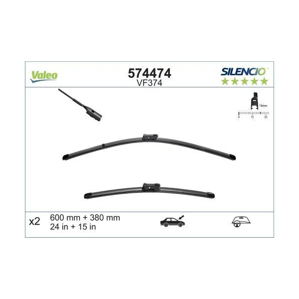 2 Balais d'essuie-glace VALEO Silencio VF374