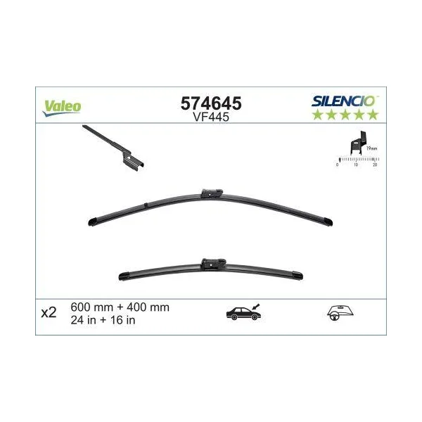 2 Balais d'essuie-glace VALEO Silencio VF445