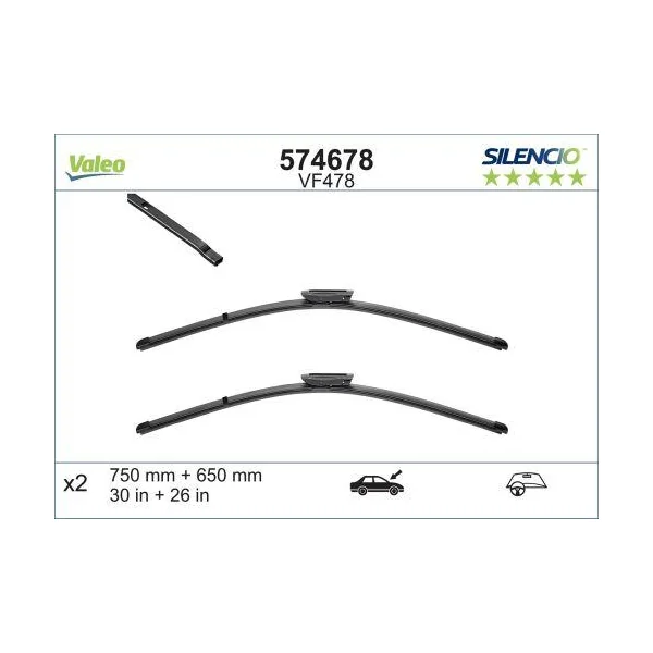 2 Balais d'essuie-glace VALEO Silencio VF478