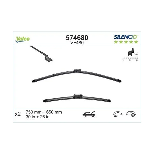 2 Balais d'essuie-glace VALEO Silencio VF480