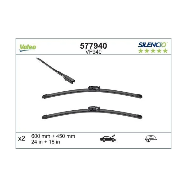 2 Balais d'essuie-glace VALEO Silencio VF940