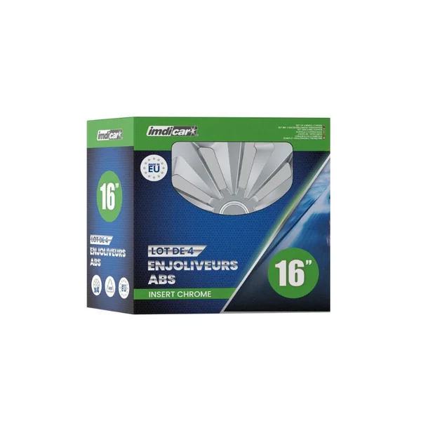 4 Enjoliveurs 16 Pouces ABS Fox - Argent - Insert Chrome