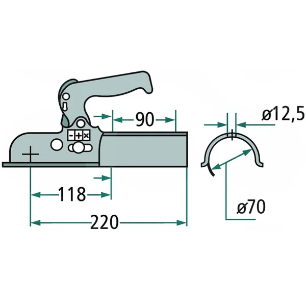 Albe EM80RGK - 70 mm rond - 800 kg - Têtes d'attelage non freinées