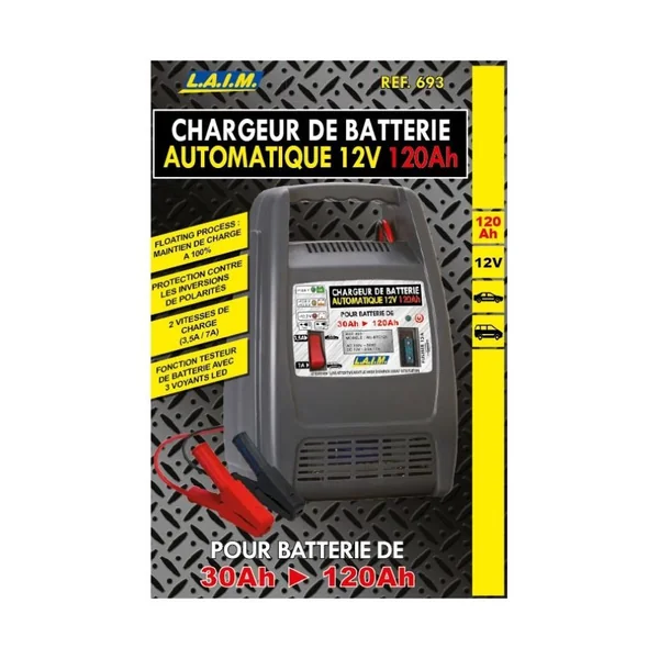 Chargeur batterie 12V 120Ah automatique pour batteries de 30 à 120Ah