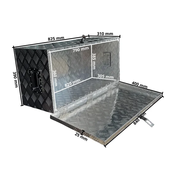 Coffre de timon en tôle aluminium antidérapante 840x400x310 mm – avec fermeture papillon