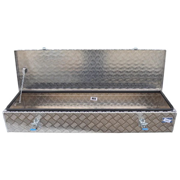 DE HAAN BOX HE - 1200x380x190 mm - boîte à timon en tôle d'aluminium à damier, étanche à l'eau et à la poussière - équipée de grenouillères remorques