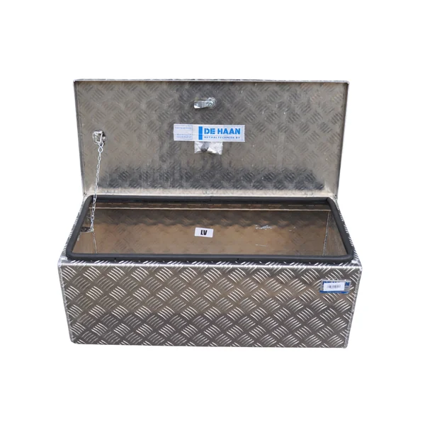 DE HAAN BOX L - 750x380x280 mm - boîte à timon en tôle striée aluminium étanche à l'eau et à la poussière - avec serrure à papillon, tendeur ou serrure en T