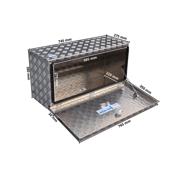 DE HAAN BOX L - 750x380x280 mm - boîte à timon en tôle striée aluminium étanche à l'eau et à la poussière - avec serrure à papillon, tendeur ou serrure en T