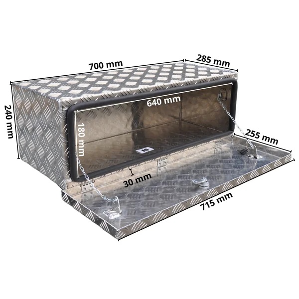 DE HAAN BOX O - 700x240x300 mm - boîte à timon aluminium étanche à l'eau et à la poussière - avec serrures Butterfly ou en T