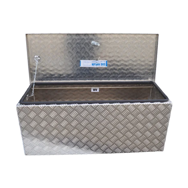 DE HAAN BOX W - 900x380x380 mm - boîte à timon en tôle striée en aluminium, étanche à l'eau et à la poussière - avec serrure à papillon, serrures à tendeur ou serrure en T
