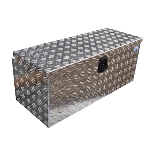DE HAAN BOX W - 900x380x380 mm - boîte à timon en tôle striée en aluminium, étanche à l'eau et à la poussière - avec serrure à papillon, serrures à tendeur ou serrure en T