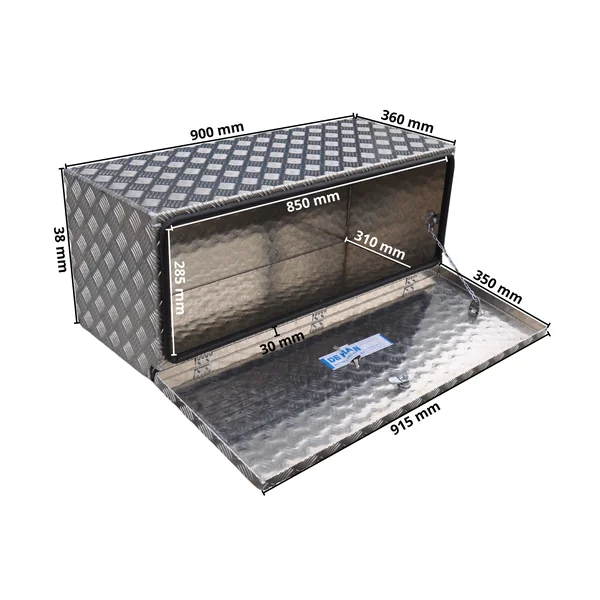 DE HAAN BOX W - 900x380x380 mm - boîte à timon en tôle striée en aluminium, étanche à l'eau et à la poussière - avec serrure à papillon, serrures à tendeur ou serrure en T