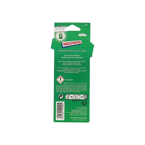 Désodorisant HOLLYWOOD carte parfumée Chlorophylle