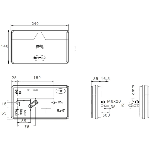 Feu arrière de remorque - Aspöck MultiLED 2 - droite - 240x140x35 mm - entièrement LED - connecteur ASS2 à 7 broches baïonnette - étanche