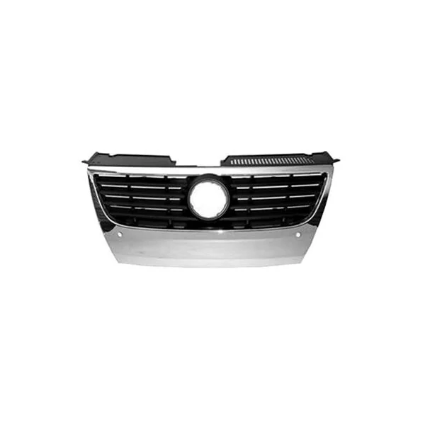 Grille radiateur centrale pour VOLKSWAGEN PASSAT B6 2005-2010, profils noirs, trous radar, Neuve