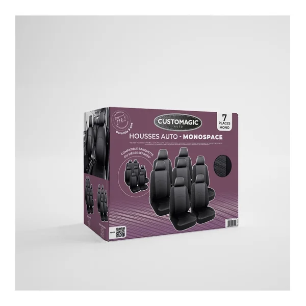 Housses de siege auto Milos - Spécial Monospaces - 7 Sièges - Noir