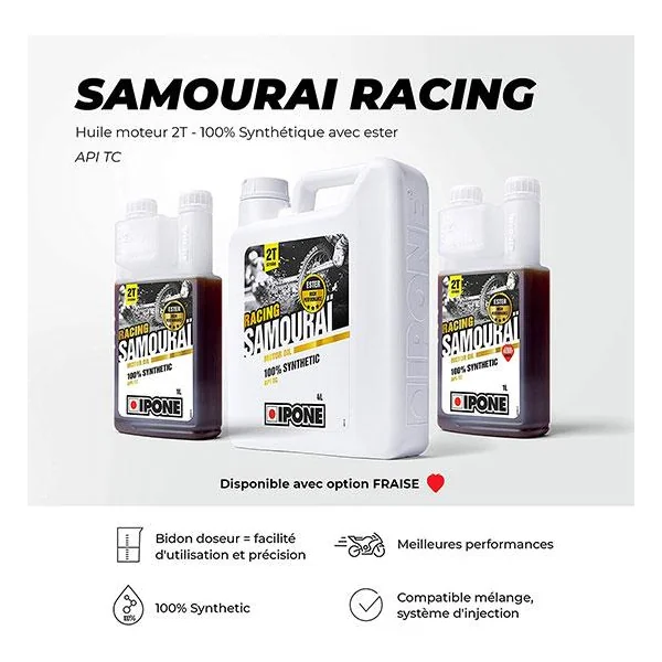Huile Moteur 2 Temps 100% Synthétique SAMOURAÏ RACING FRAISE 1L - IPONE