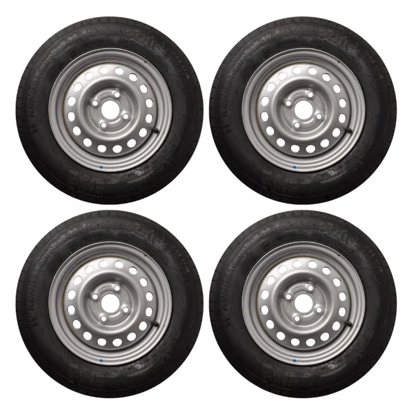 Jeu de 4 roues complètes - 155/80R13 - entraxe : 4x100 - capacité de charge : 500 kg - diamètre du moyeu : 57 mm