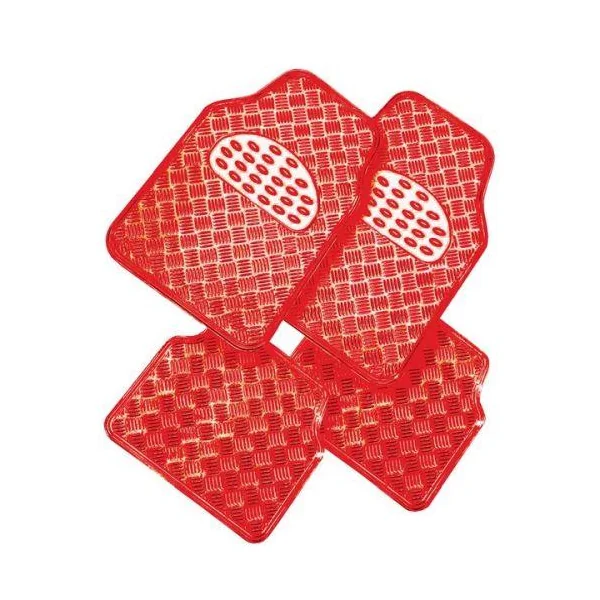 Jeu de 4 Tapis auto CUSTOMAGIC PVC effet métallisé rouge