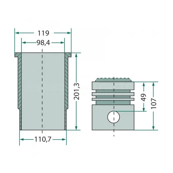 Kit cylindrée complet - Ø98,425 mm - McCormick et IHC - 353, 383, 423, 433, 453, 533, 624, 654, 733, 946, 955