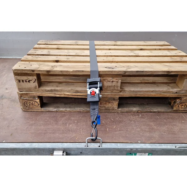 Lot de 2 sangles d'arrimage automatique - 180x5 cm - charge de rupture 1500 kg - avec crochets en S et clips de sécurité