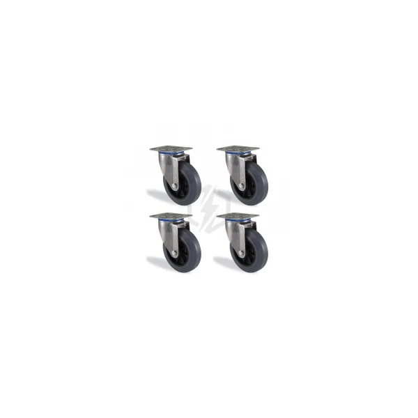 Lot roulettes pivotante inox caoutchouc gris souple diamètre 100mm charge 300kg