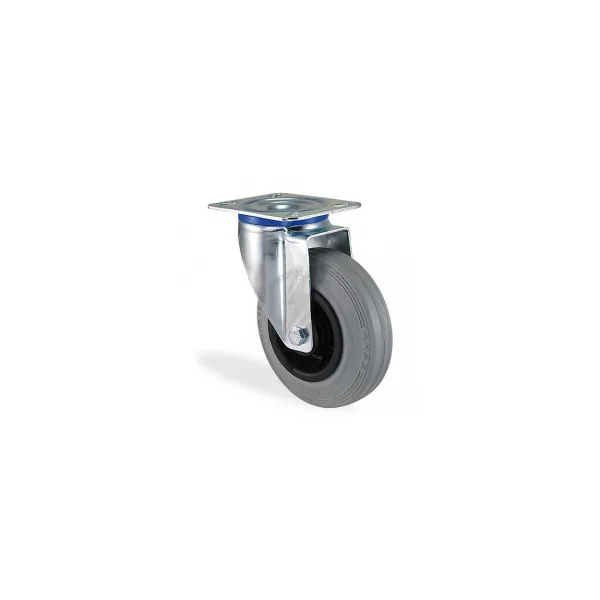 Roulette pivotante caoutchouc gris souple diamètre 125mm charge 100kg
