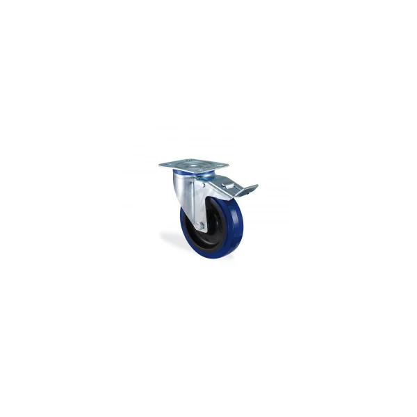 Roulette pivotante à frein caoutchouc bleu elastique diamètre 160mm charge 200kg