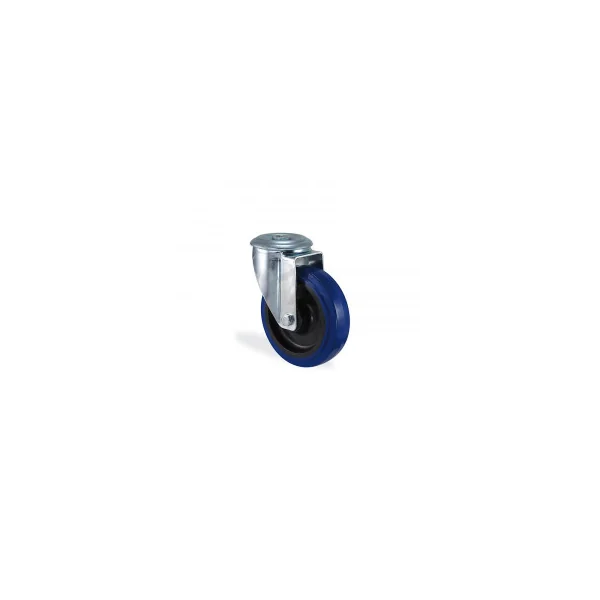 Roulette à oeil pivotante caoutchouc elastique bleu diamètre 125mm charge 150kg