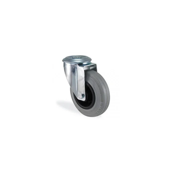 Roulette à oeil pivotante caoutchouc gris souple diamètre 200mm charge 220kg