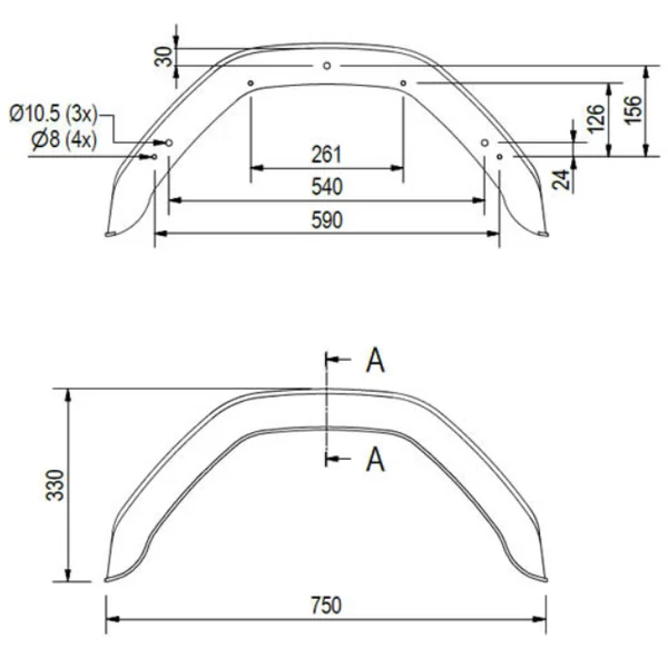 Saris/Henra Garde boue 14 pouces - 750x220x330 mm - circonférence 1120 mm - convient pour Saris/Henra Rigids