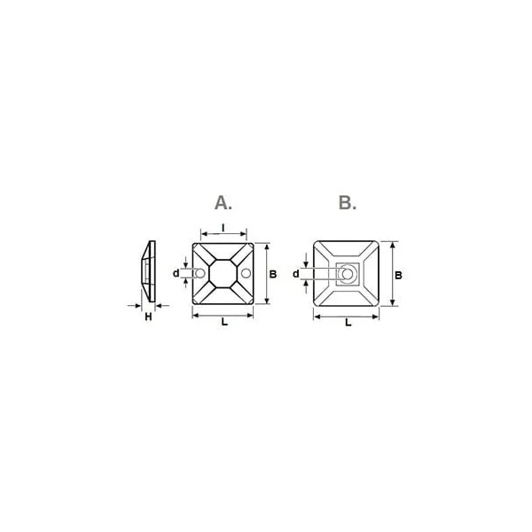 Support autocollants pour des attaches autobloquantes - 28x28 mm - 20 pièce