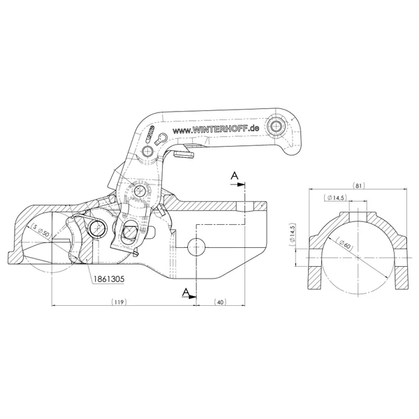 Winterhoff/Albe EM350RC - rond 60 mm - 3500 kg - Boîtier d'attelage freinée